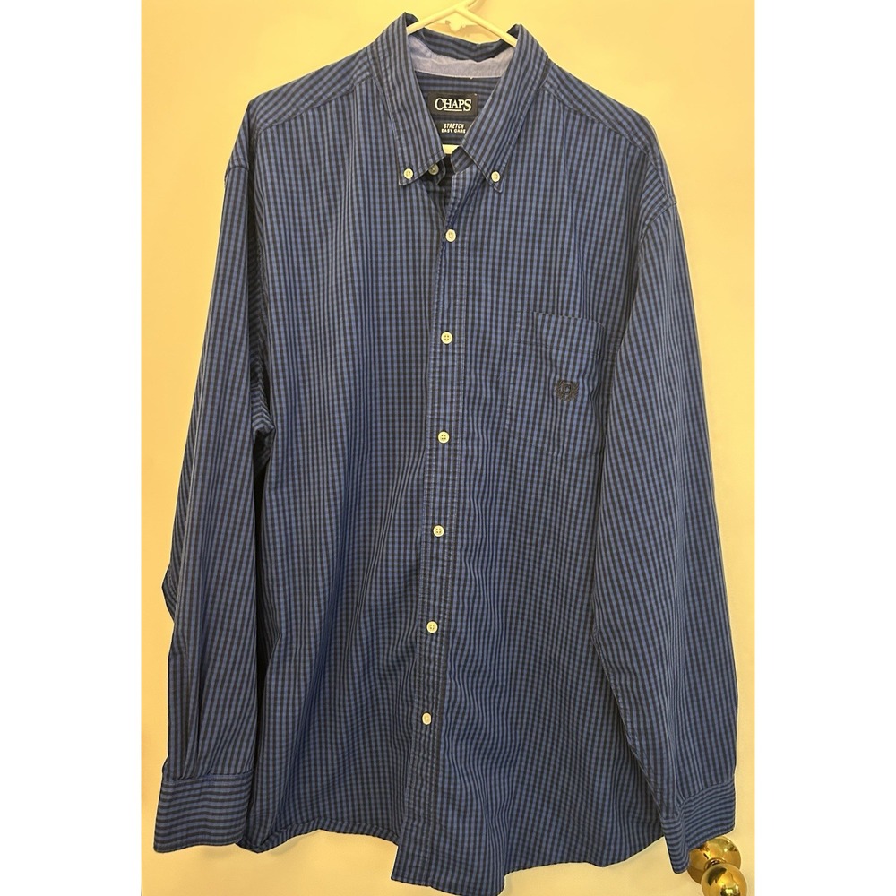 Chaps Blue Plaid Shirt Button Down Stretch Long Sleeve Button-Up Mens 2XLT